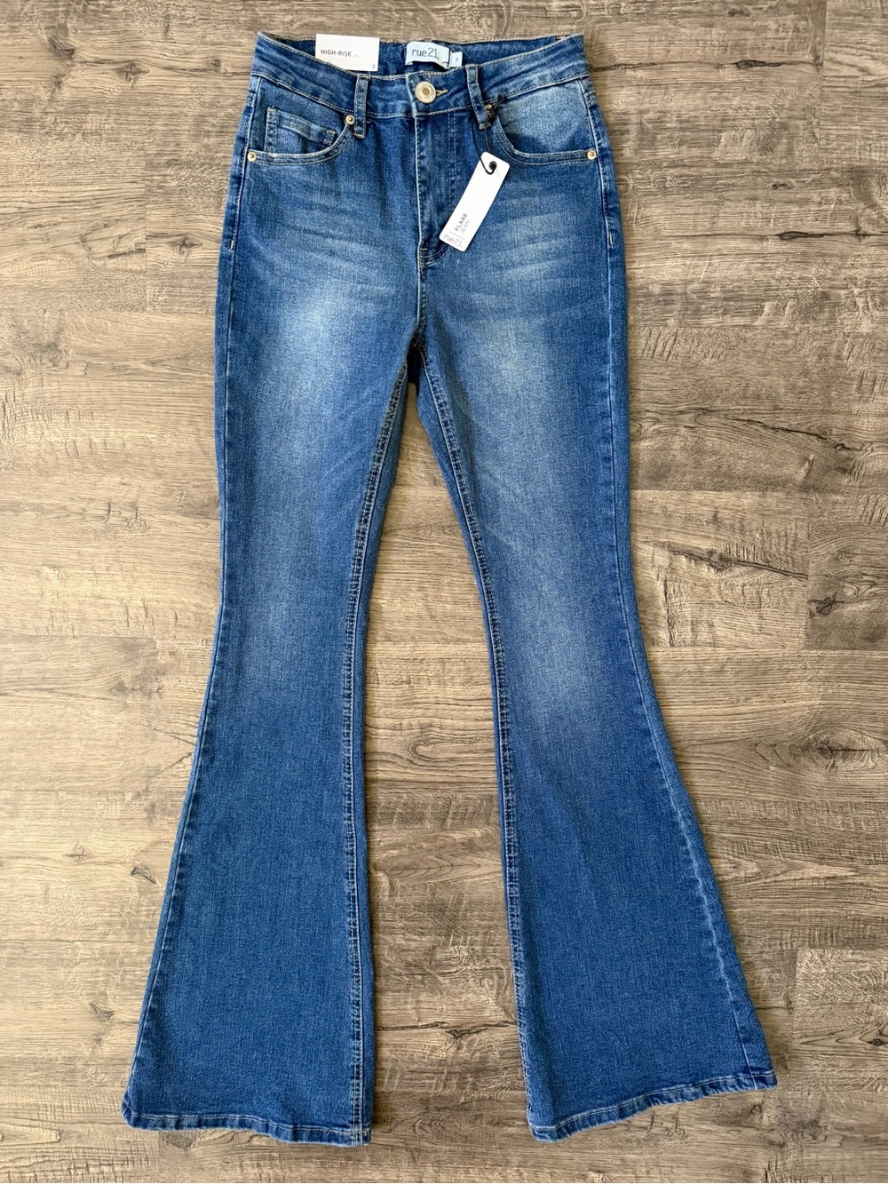 Rue21 Womens High Rise Flare Jeans Size 2 Medium Wash Stretch Y2K Streetwear - Picture 2 of 14